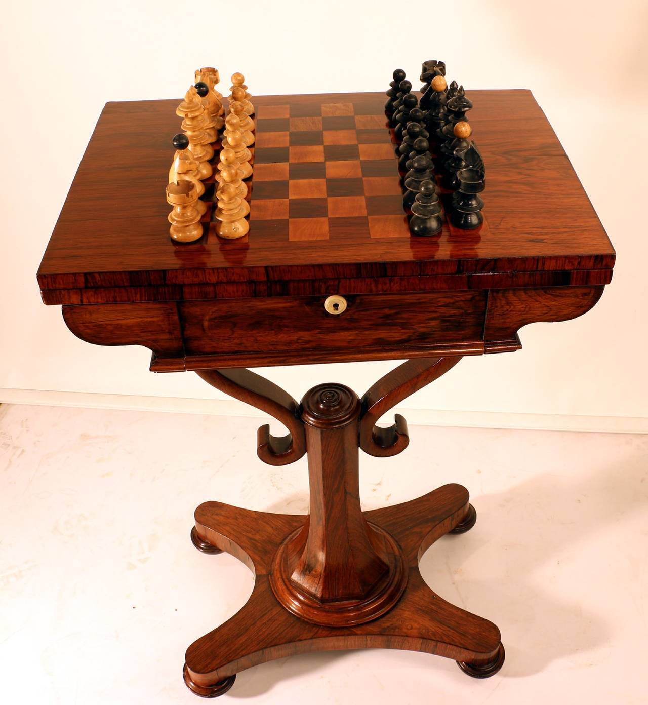 British William IV Rosewood Fold-over Chess ond Games Table