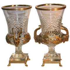 Pair of Gilt Bronze and Crystal Vases