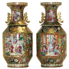 Pair of Rose Medallion Porcelain Urns