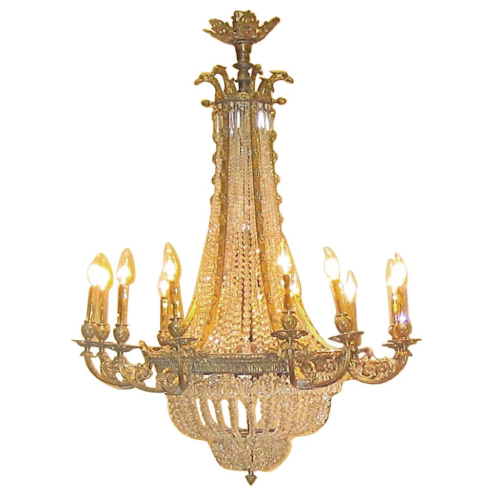 Louis XVI Style Bronze and Crystal Chandelier ,  