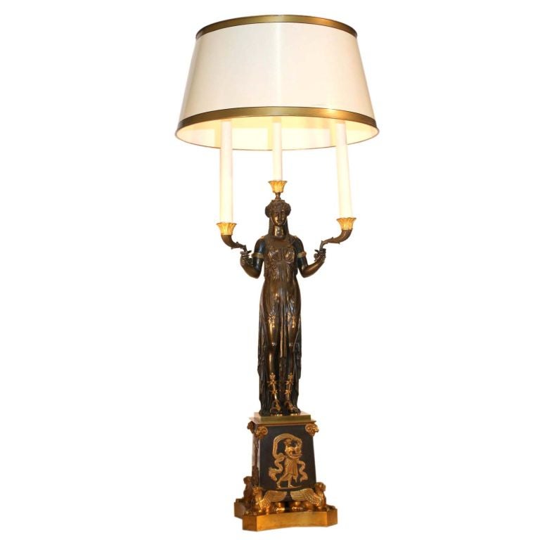 Empire Figural Parcel Gilt  Bronze Three Light Candelabrum    For Sale