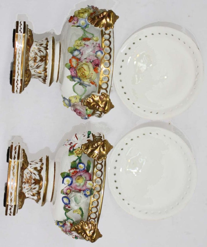 English Pair of Derby Porcelain Potpourris