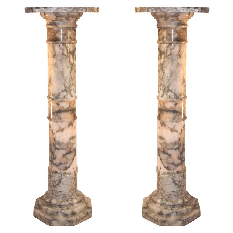 Pair of Marble Pedestals as Lamps