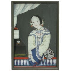 Portrait of Young Chinese Woman Painted in Reverse on Glass