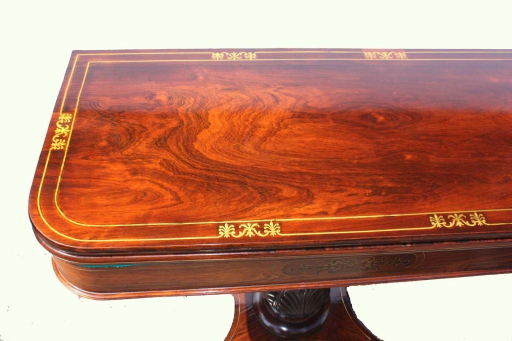 English Mahogany Brass Inlaid Fold-over Games Table