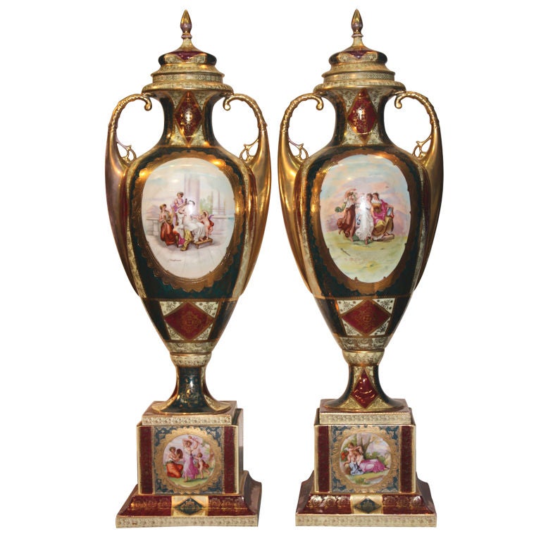 Pair of Royal Vienna Covered Vases