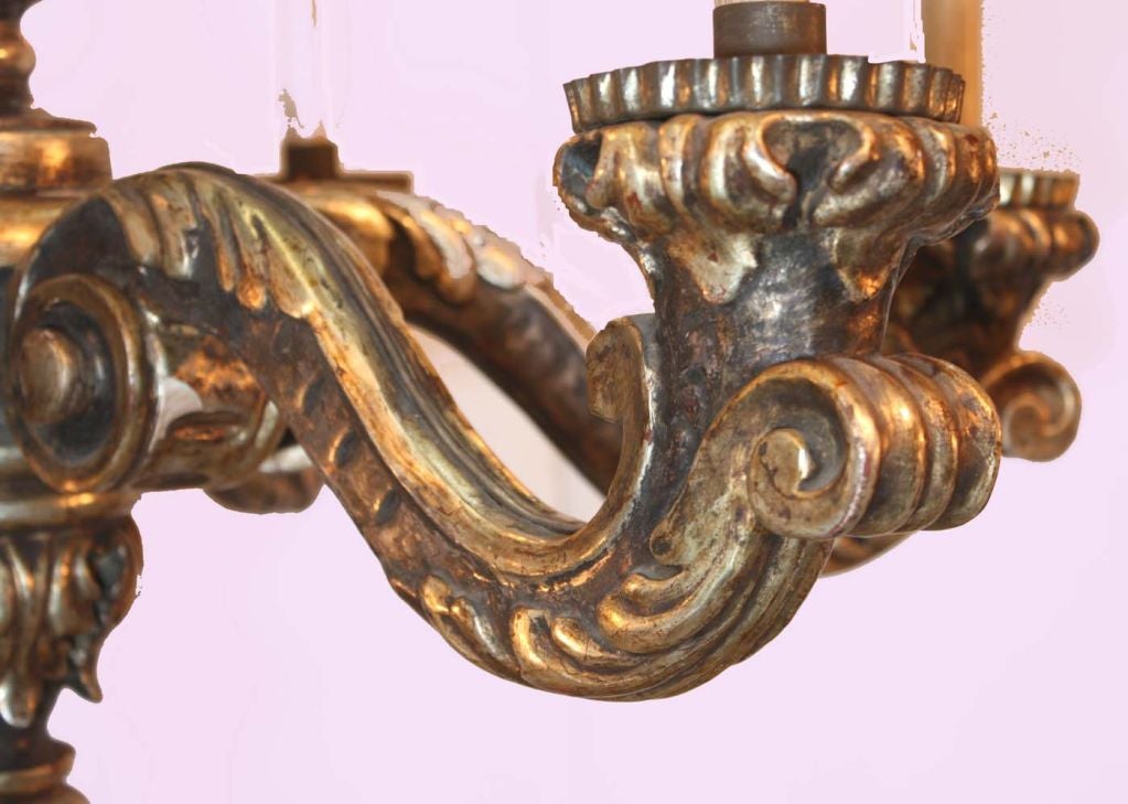 French Louis XIV Style Six-Arm Wood Chandelier For Sale