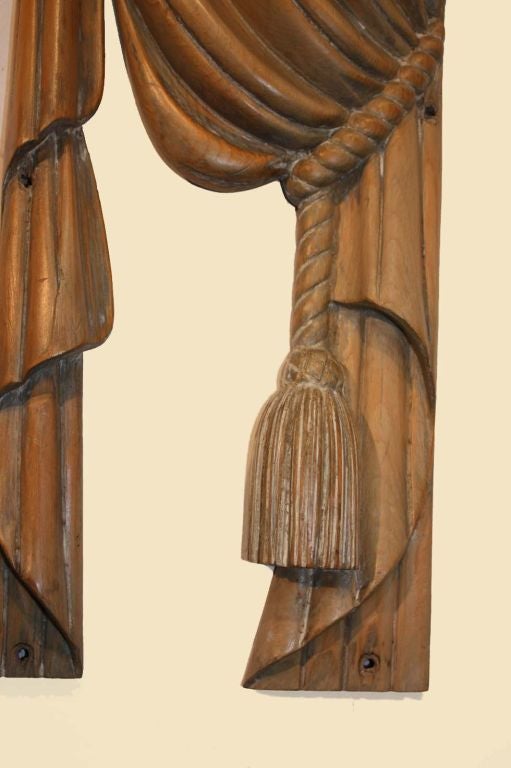 Folk Art Pair of Carved Pine Drapes
