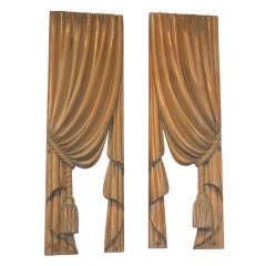 Antique Pair of Carved Pine Drapes
