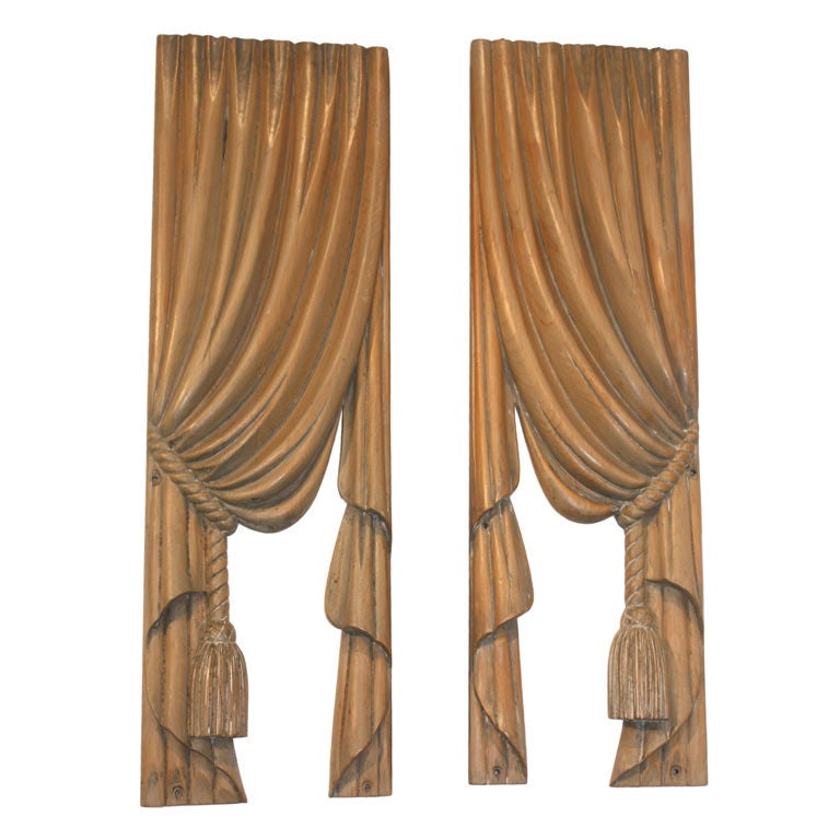 Pair of Carved Pine Drapes
