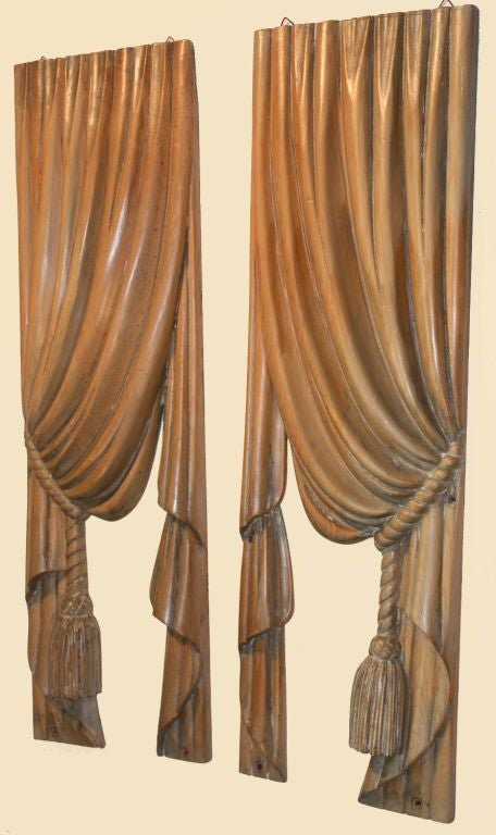 Canadian Pair of Carved Pine Drapes