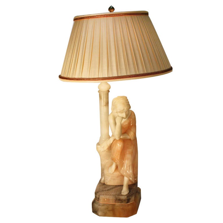  Italian Marble and Alabaster Figural Table Lamp For Sale