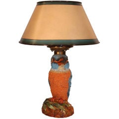 Antique Sitzendorf Porcelain Oil Lamp Modelled as a Kingfisher
