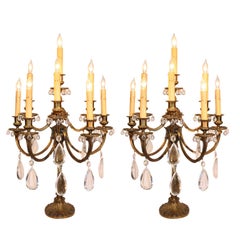 Pair of Antique French Louis XVI Style Bronze Eight-Light Candelabra