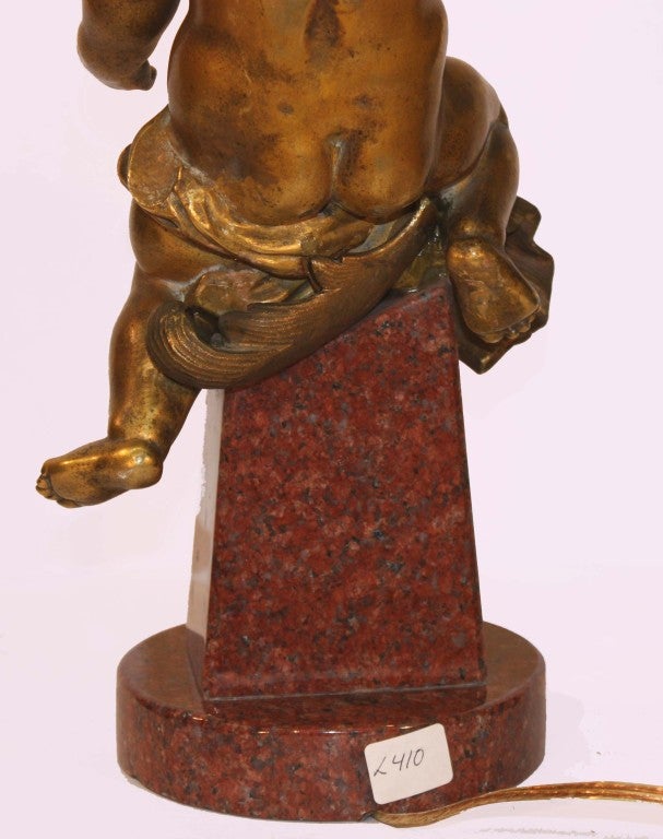 Bronze and Marble Newel Post  Lamp as Putto 1