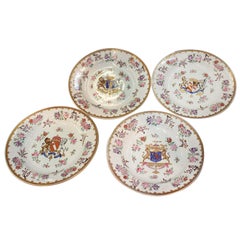 Set of Four Chinese Export Style Hand-Painted Armorial Cabinet Plates by Samson