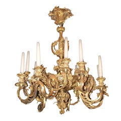  Fine Louis XV Style Gilt-Bronze Twelve-Light Chandelier in the Rocco Taste