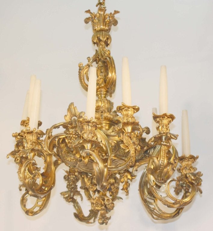 Rococo  Fine Louis XV Style Gilt-Bronze Twelve-Light Chandelier in the Rocco Taste