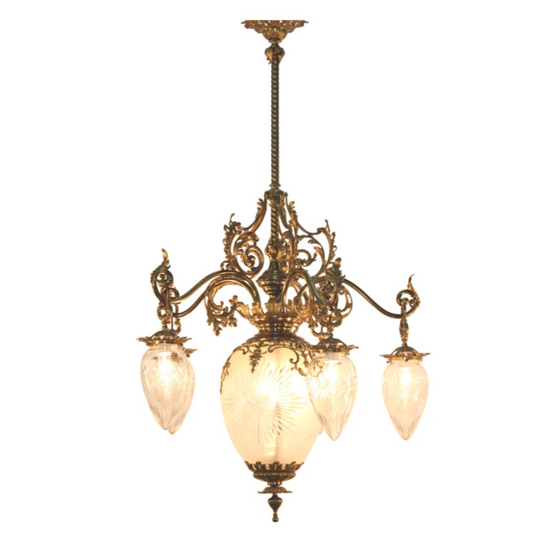 American Victorian Cut Glass and Gilt Bronze Chandelier For Sale