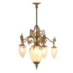 Antique American Victorian Cut Glass and Gilt Bronze Chandelier