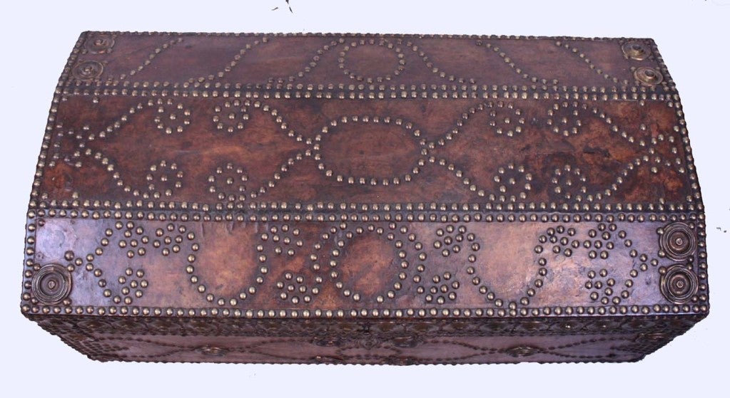 Mexican Spanish Colonial Leather trunk with nailed decoration