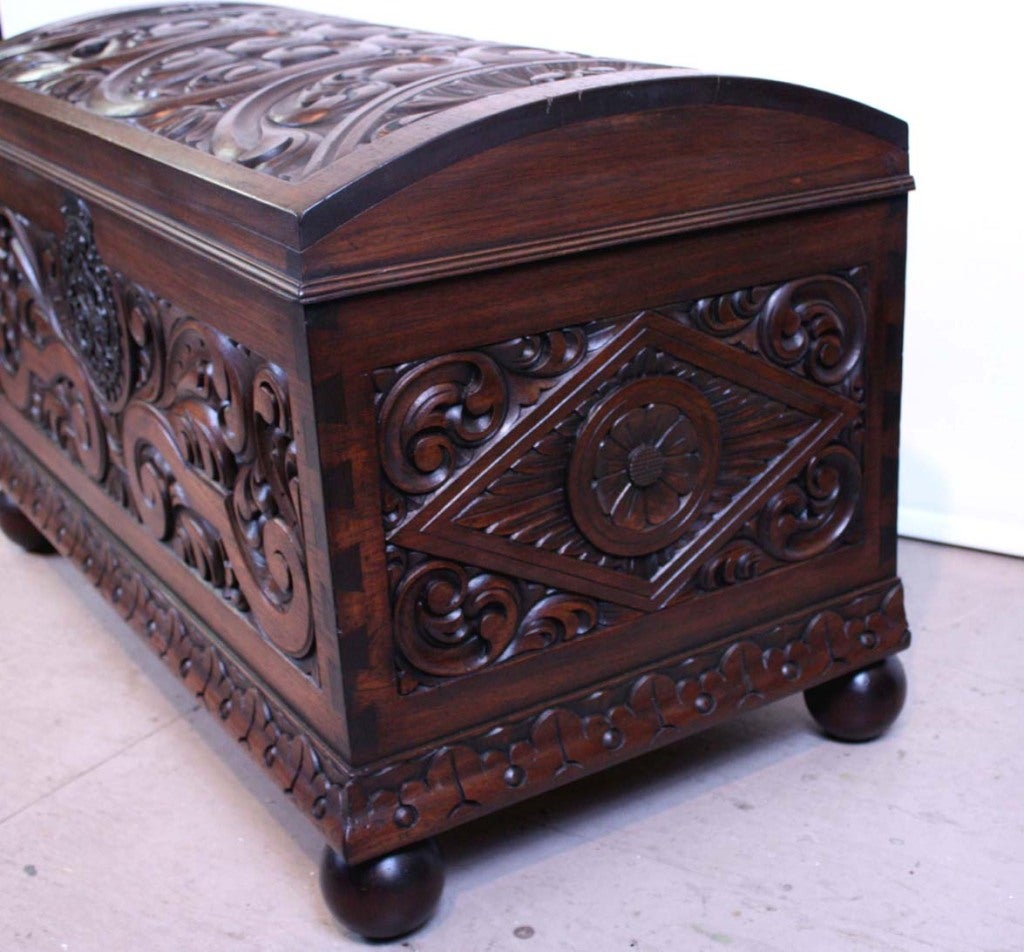 Mexican Central American Carved Mahogany  Coffer  For Sale