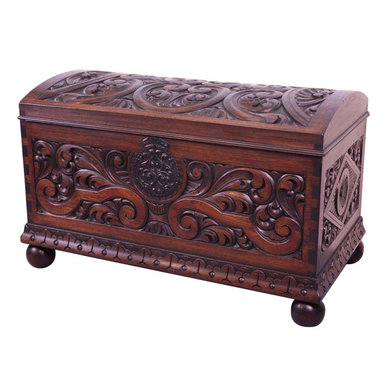 Central American Carved Mahogany  Coffer