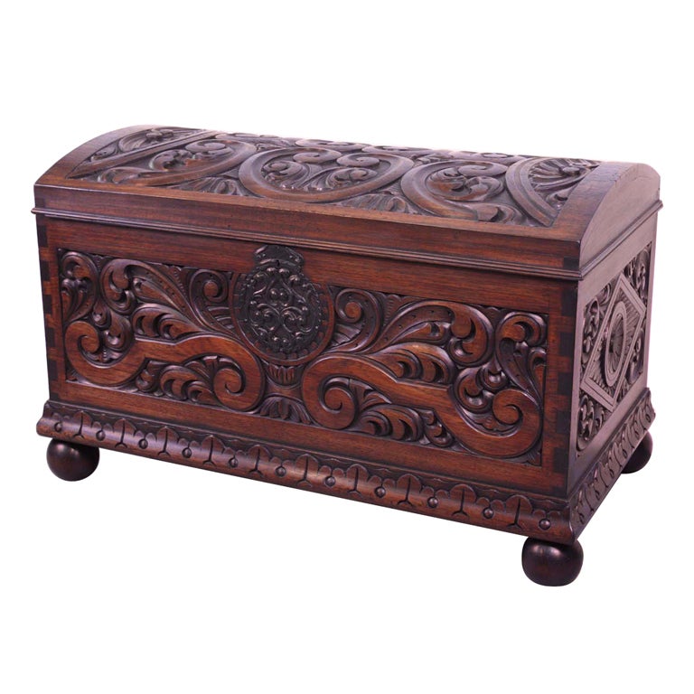 Central American Carved Mahogany  Coffer  For Sale