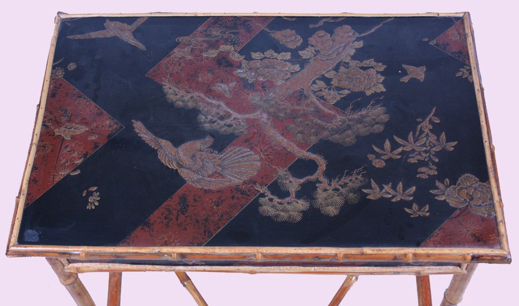 English Victorian Japoniste Bamboo and Lacquer Table