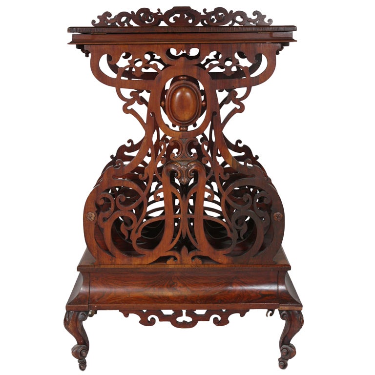 Victorian Strongly Figured Mahogany Fretwork Canterbury For Sale