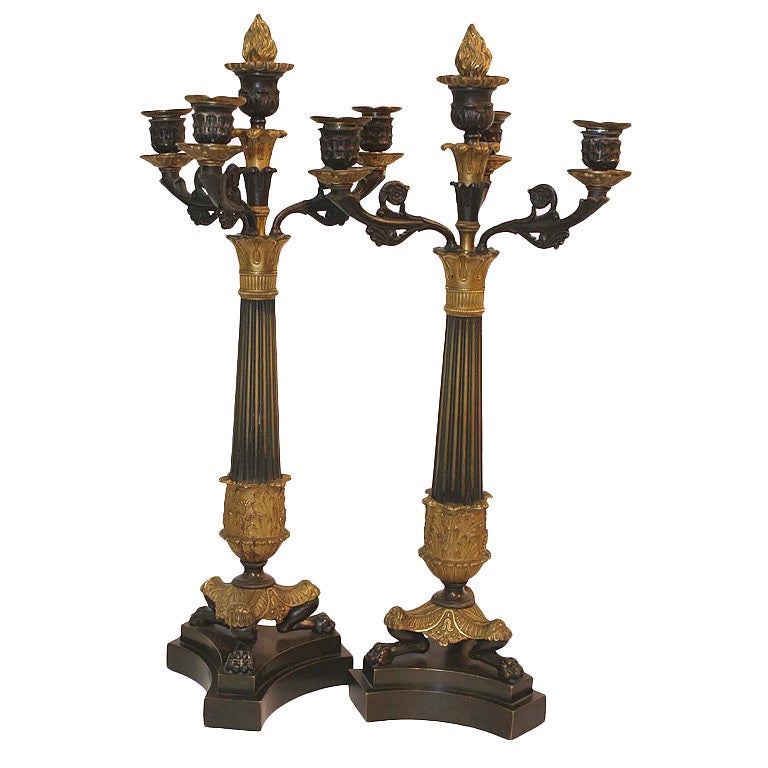 Pair of Empire Period Four-Arm Bronze Candelabra For Sale