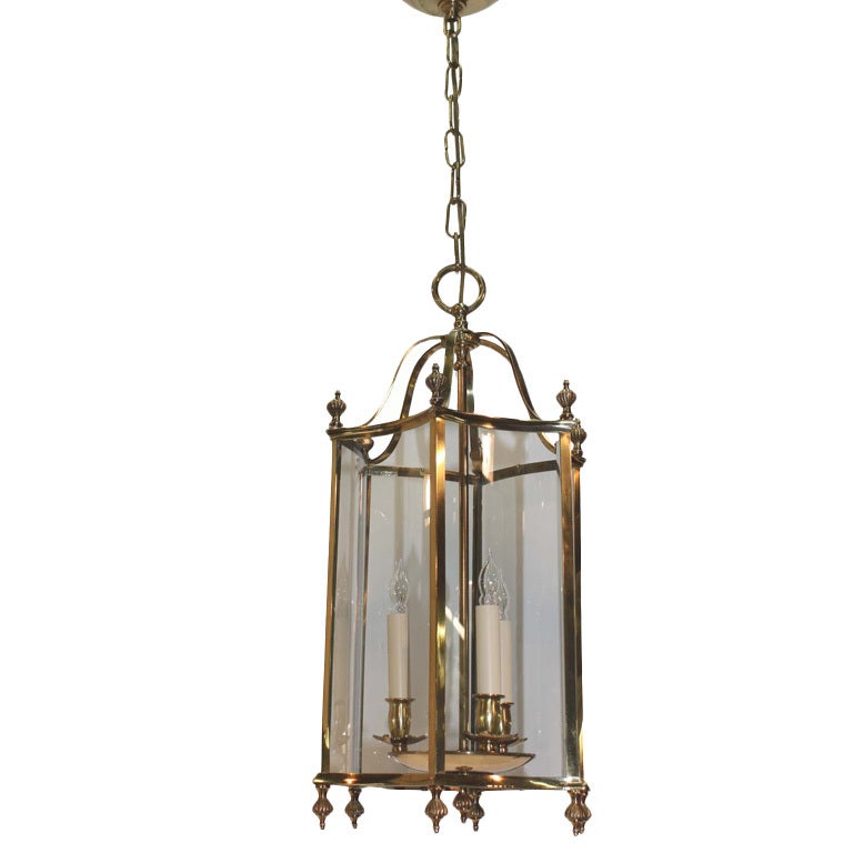 Louis XVI style Brass and Bent Glass Lantern For Sale