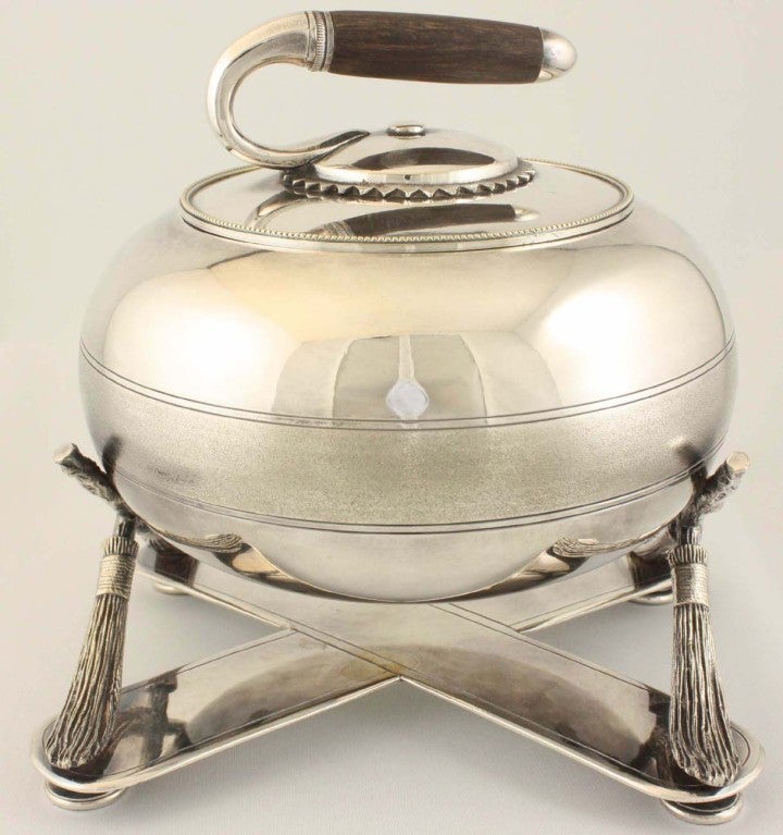 English Victorian Silver Plate Biscuit Box as Curling Stone