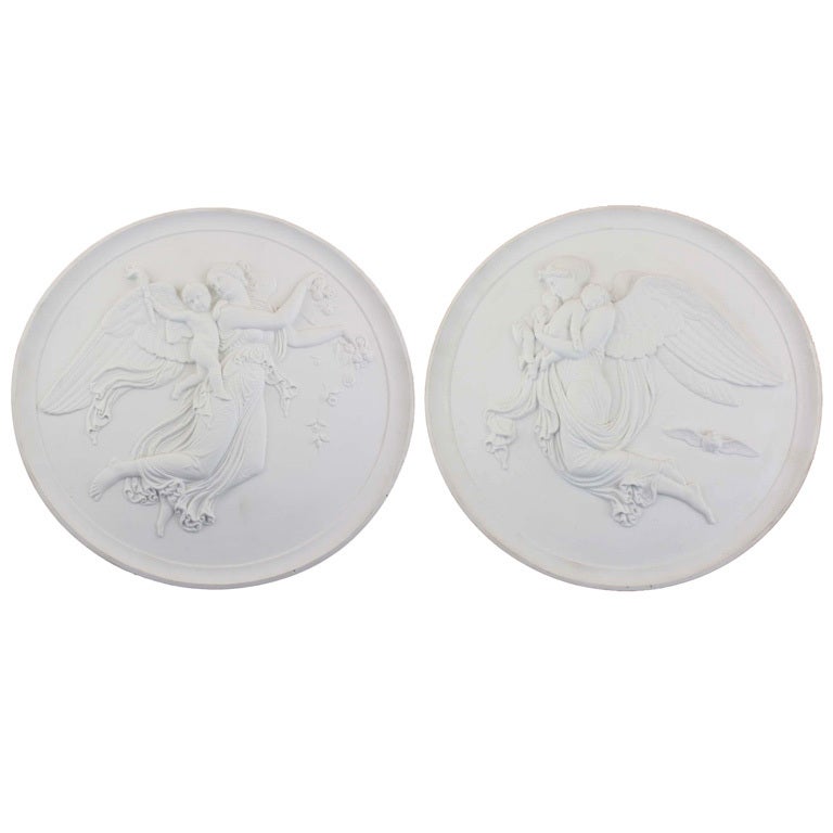 Pair of Royal Copenhagen Bisque Plaques "Night and Day"