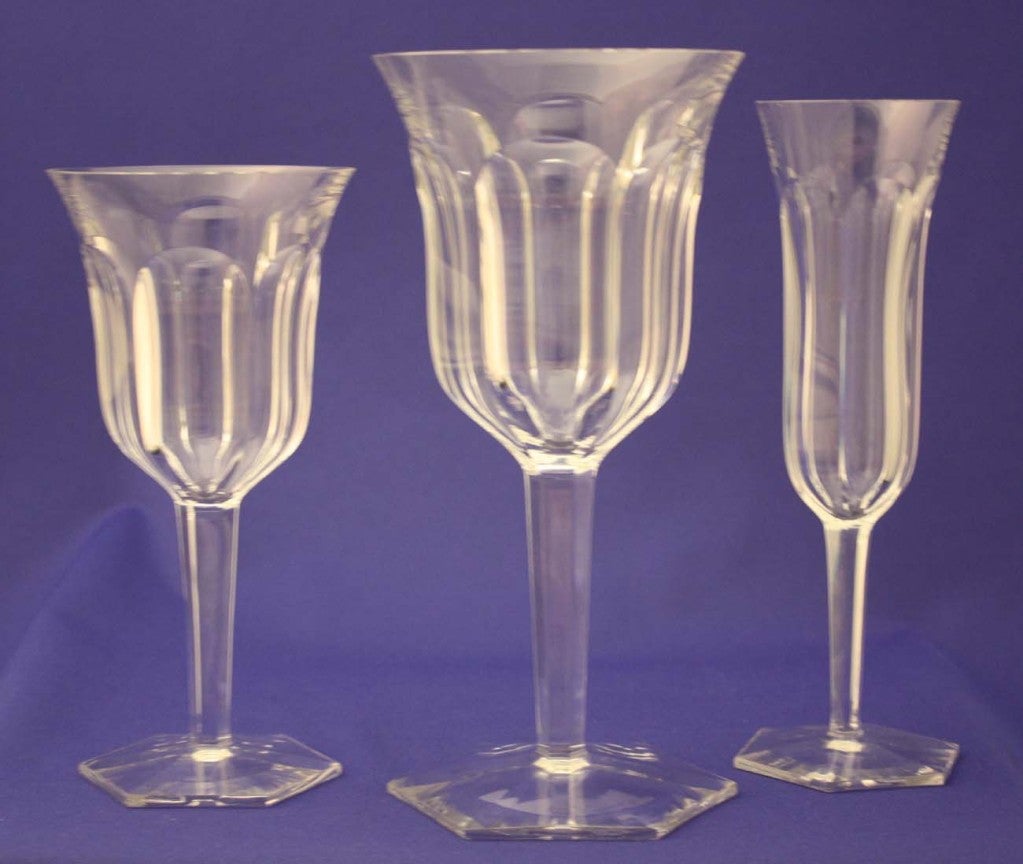 Three sets of 12 each, Baccarat Harcourt crystal stemware; water glasses, 8