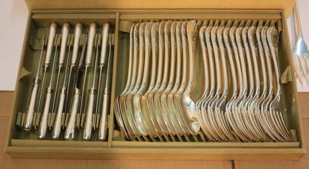 French Boxed Set of 90 Pieces-12 Christofle Marly Silverplate Settings