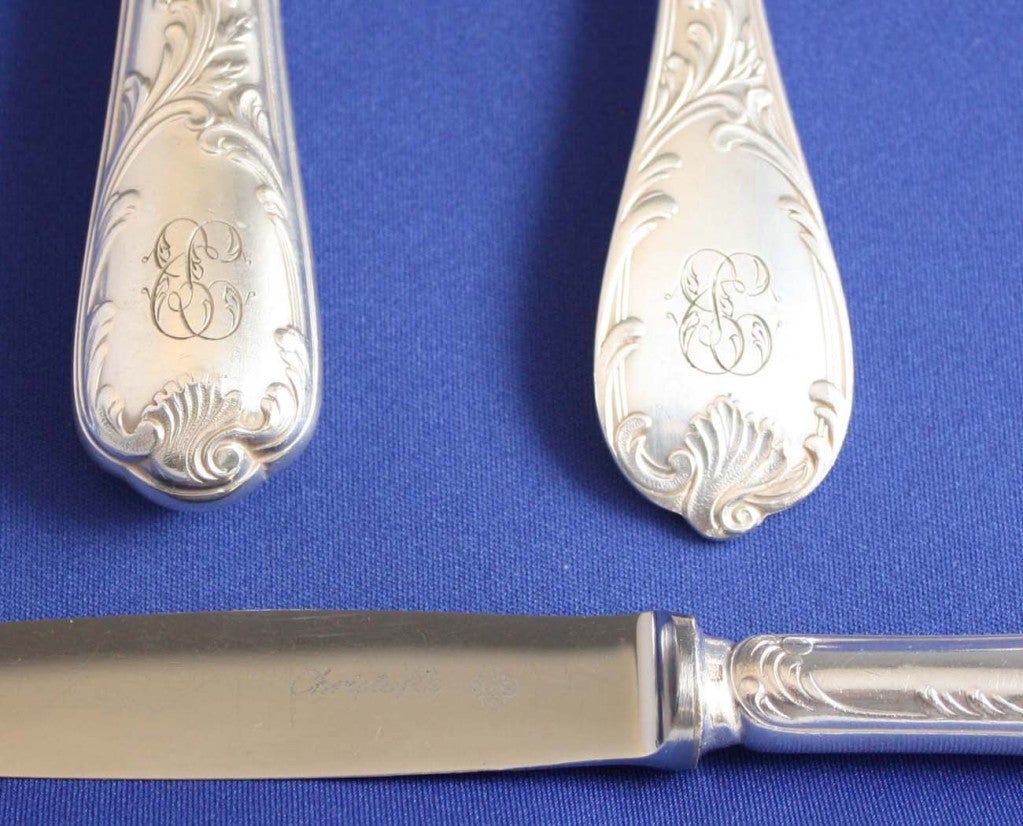 Boxed Set of 90 Pieces-12 Christofle Marly Silverplate Settings In Good Condition In Montreal, QC