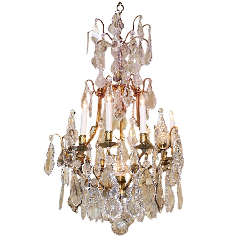 Louis XIV Style Crystal and Gilt Bronze Ten-Light Chandelier For Sale