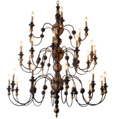 Painted Wood and Gilt Metal Three tier Chandelier