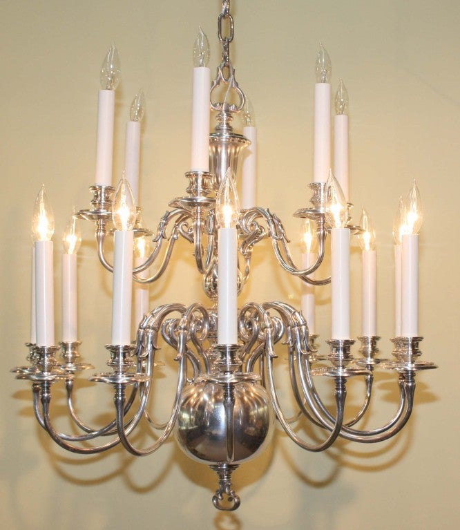 English Flemish Style Silvered Bronze Eighteen Light  Chandelier