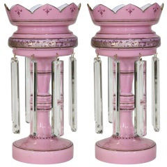 Pair of Pink Cased Bristol Glass Table Lustres 11