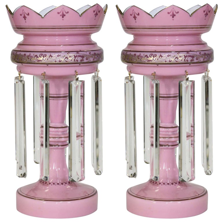 Ein Paar viktorianische Bristol-Glas-Tischlüster im Angebot