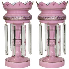 Pair of Pink- Cased Bristol Glass Table Lustres
