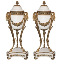 Pair of White Marble and Gilt Bronze Cassolettes