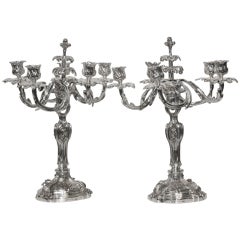 Pair of Christofle  Antique "Trianon" Silverplate Candelabra