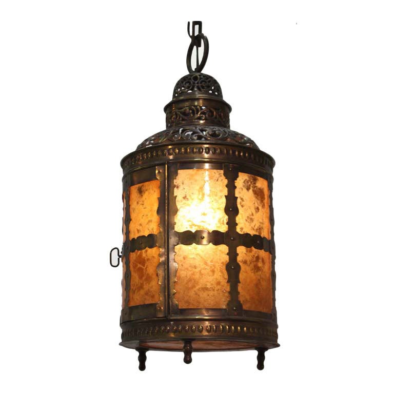 Arts and Crafts Brass and Mica Lantern For Sale