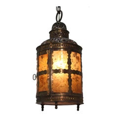 Antique Arts and Crafts Brass and Mica Lantern