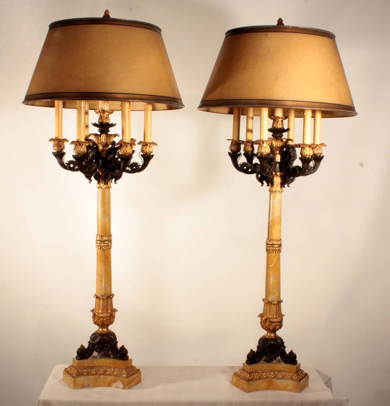 Pair of Impressive French Restauration Candelabra Mounted as Lamps In Good Condition For Sale In Montreal, QC
