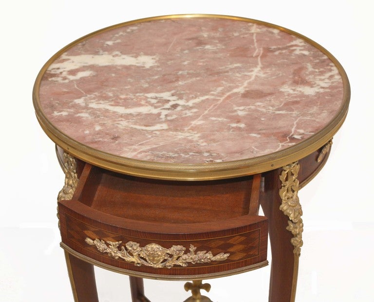 Louis XV Linke Circular Mahogany and Marble Gueridon For Sale