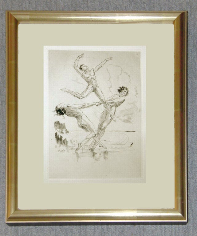 AN ORIGINAL ETCHING BY ALMERY LOBEL-RICHE FROM THE SERIES 'VISIONS DE DANSE' THE WORK IS SIGNED BY THE ARTIST AND IS NO.117 OF 210 COPIES. THIS PRINT CAPTURES THE EROTIC NATURE OF DANCE USING SIMPLE SKETCHING STYLE WITH A PLAY OF LIGHT AND SHADOW.